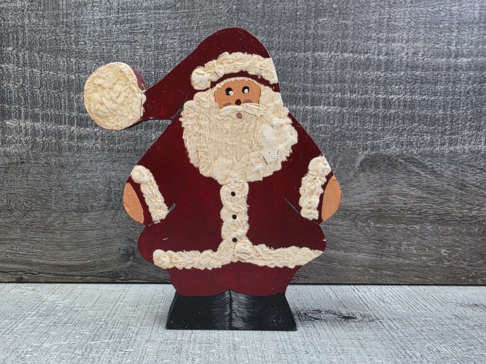 VTG Wooden Carved Santa Claus Figure 6" Handpainted Christmas Folk Art b332